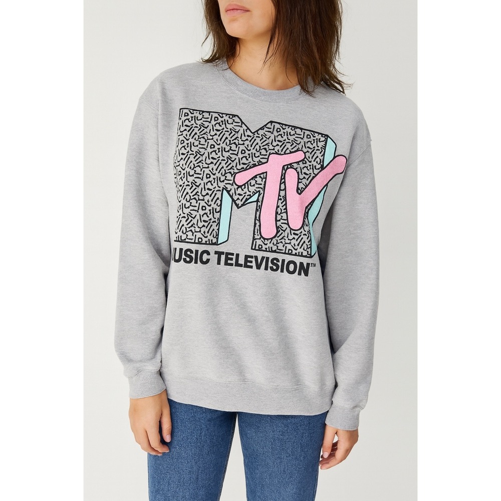 MTV 80's‎ Vintage-Style Music Television Sweatshirt Gray Crew Neck 90s Retro L